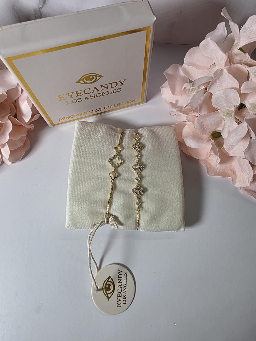 Eye Candy - Gold Bracelet Duo with Clear Crystals